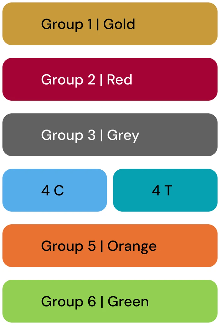 UX palette, Final palette: six boarding groups