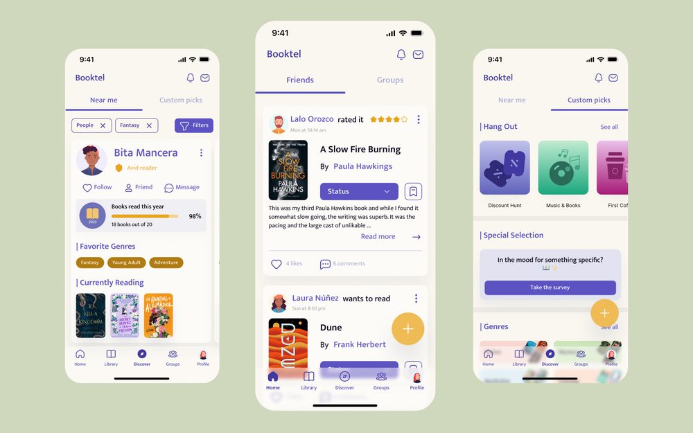 Booktel app screens