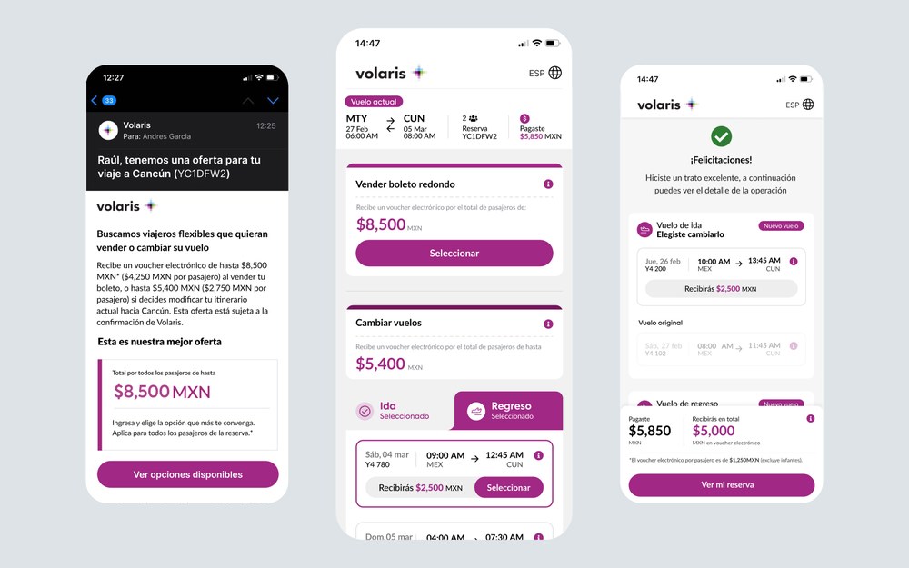 The Volaris offer email beside the flight change flow